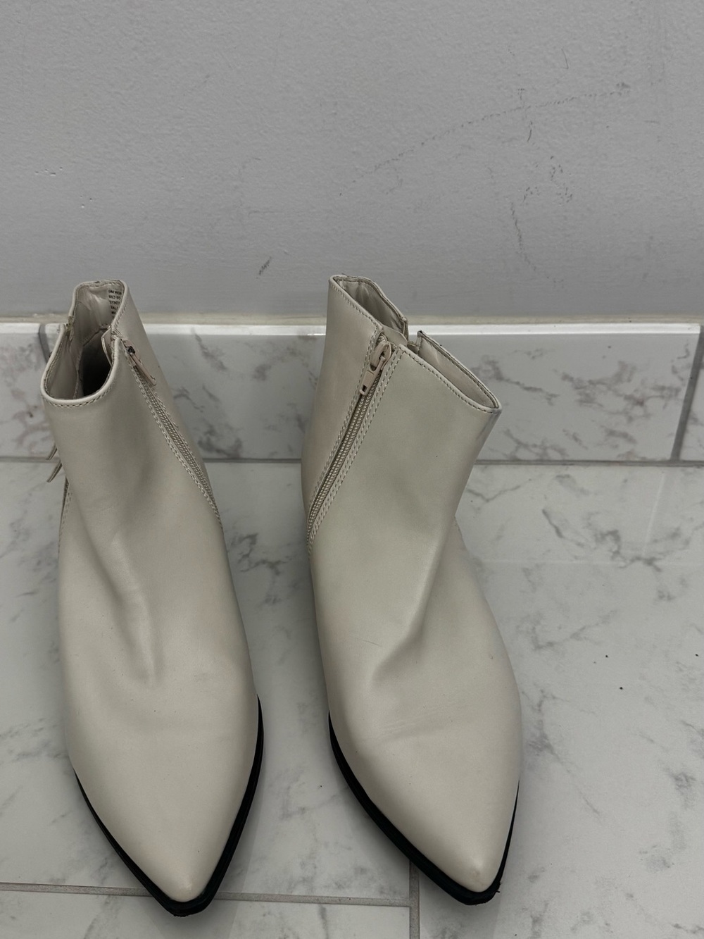 Pointed Cream Ankle Booties with Side Zip